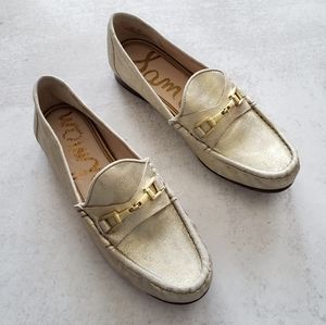 Sam Edelman Tracey Leather Horse Bit Loafers Metallic Gold SZ 6